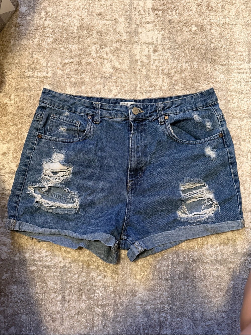 refuge Distressed High-Waist Mom Denim Shorts - Blue size 11
